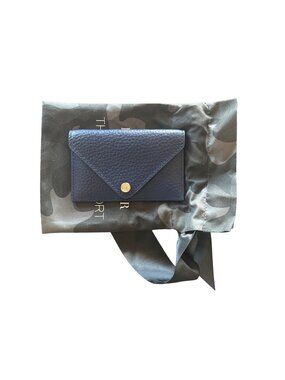 Dagne Dover Cardholder Wallet In Navy Blue Pebbled Leather